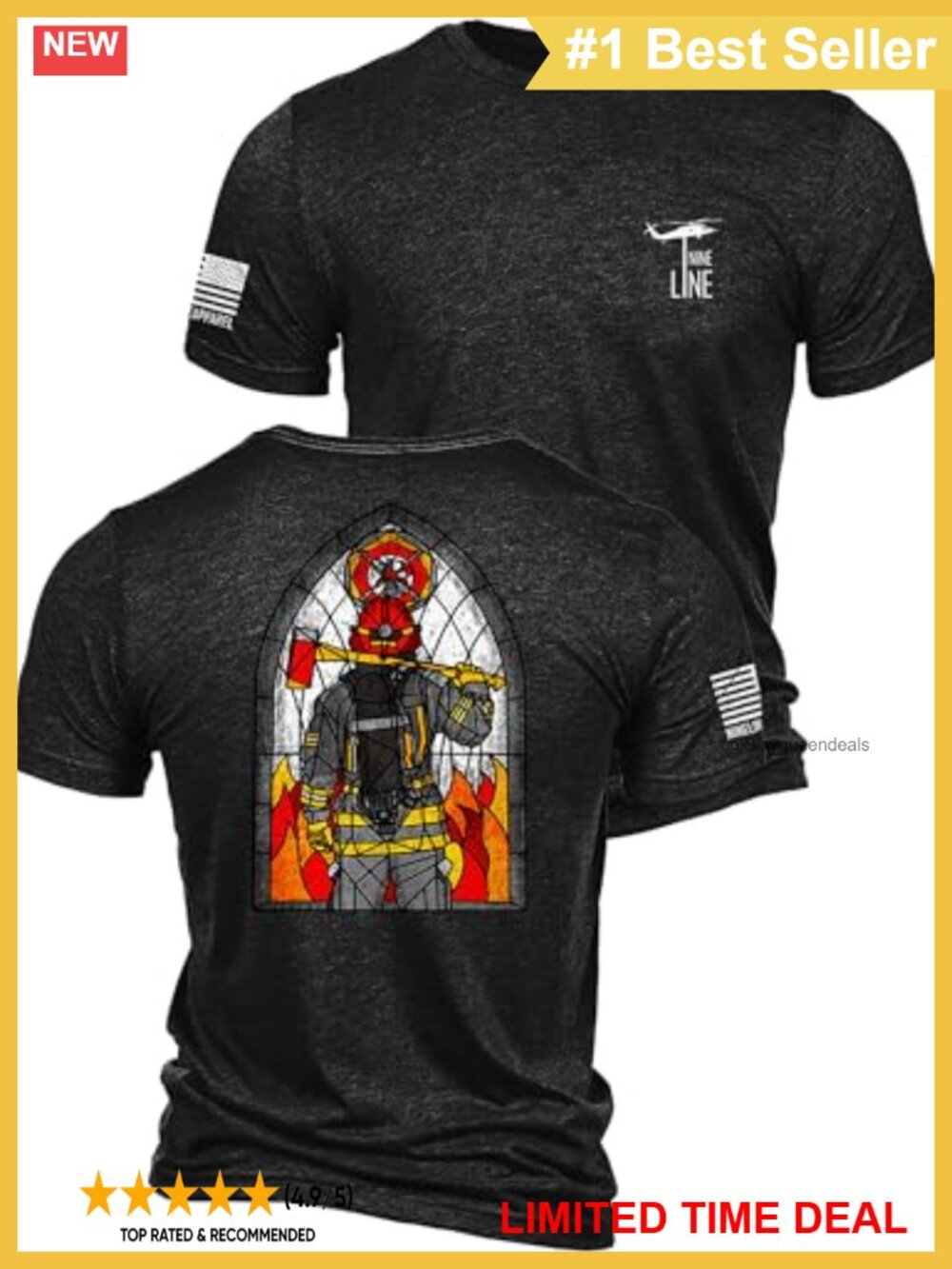 Nine Line Firefighter Tribute T-Shirt Stained Glass Patriotic Tee